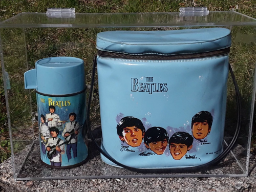 RARE BEATLES 1965 BLUE VINYL LUNCHBOX ALADDIN USA NEMS BRUNCH BAG W/THERMOS