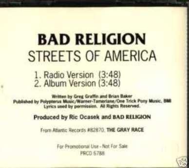 BAD RELIGION CD S STREETS OF AMERICA WHITE RADIO PROMO